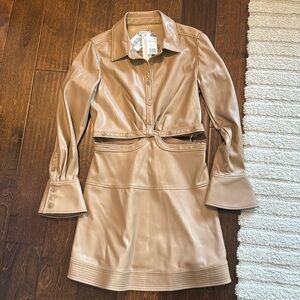 NWT SIMKHAI Elias Vegan Leather Shirt Dress Size 10